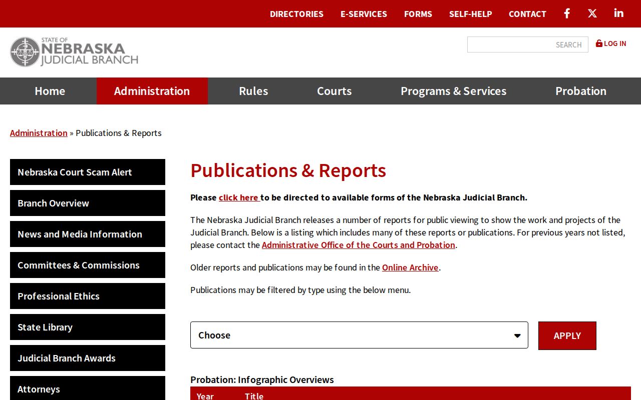 Cook court docket image of official Nebraska Judicial Branch publications and reports