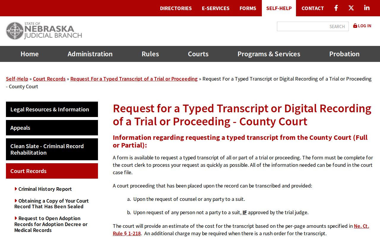 Johnson County court records county-court transcript and audio request instructions