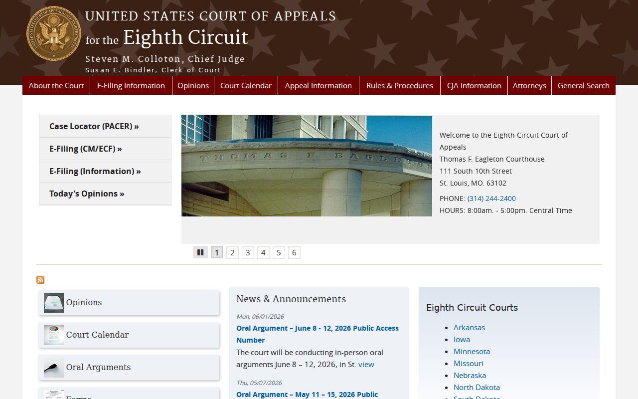 Crab Orchard court docket comparison image of the official Eighth Circuit Court of Appeals