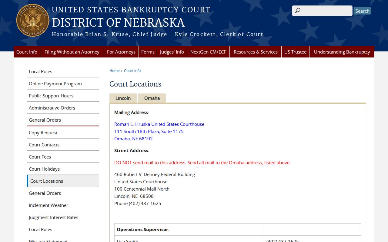 Crab Orchard court docket comparison image of official Nebraska federal bankruptcy court locations