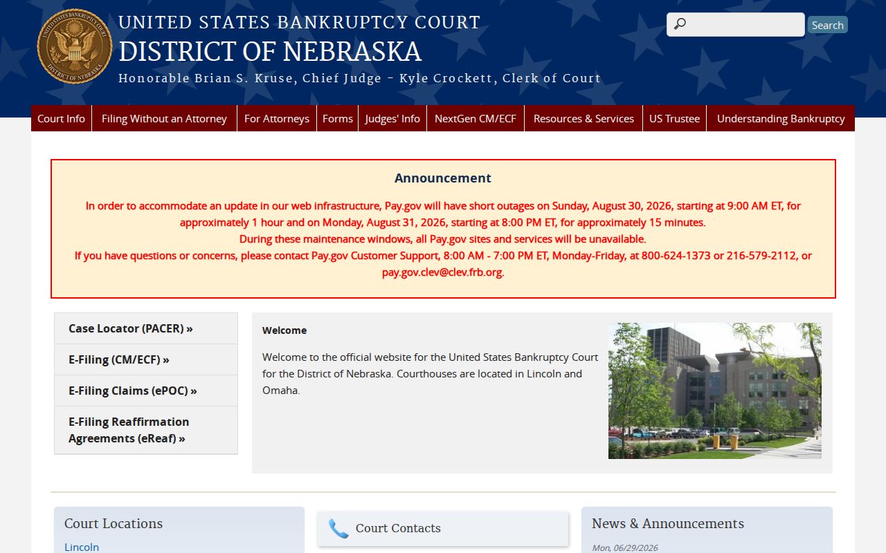 Crab Orchard court docket comparison image of the official United States Bankruptcy Court for Nebraska