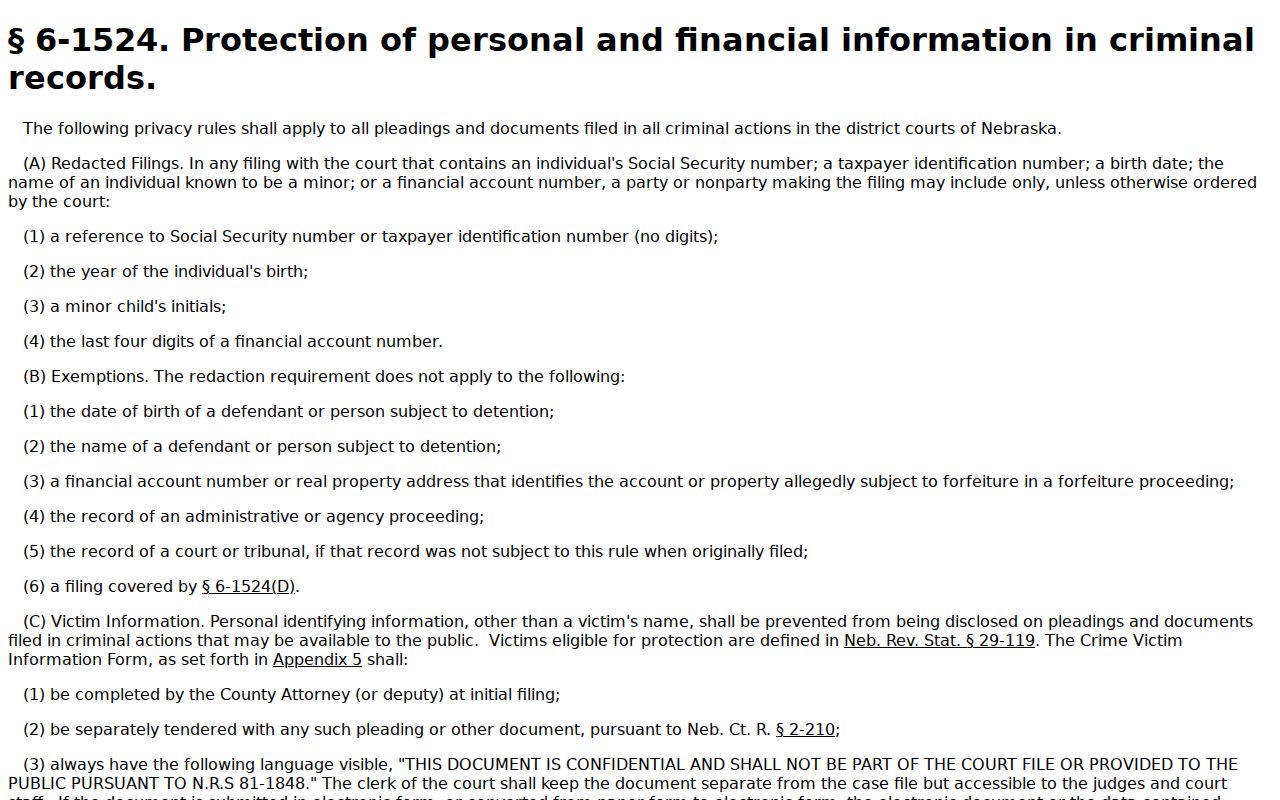 Johnson County criminal docket public redaction rule reference