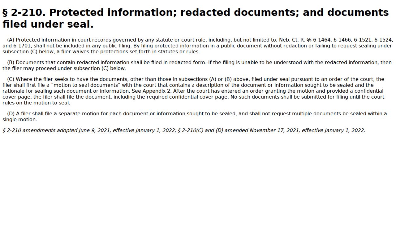Johnson County criminal docket protected information court rule