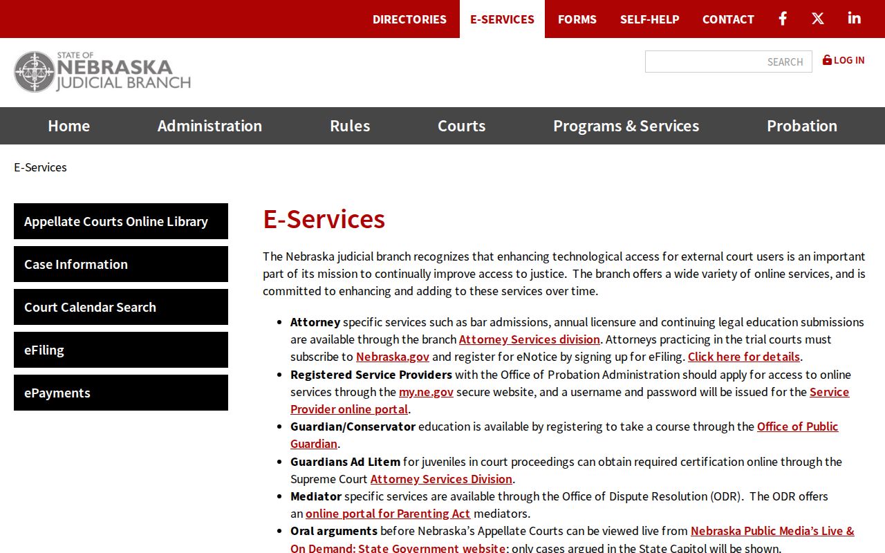 Johnson County court docket Nebraska Judicial Branch e-services page