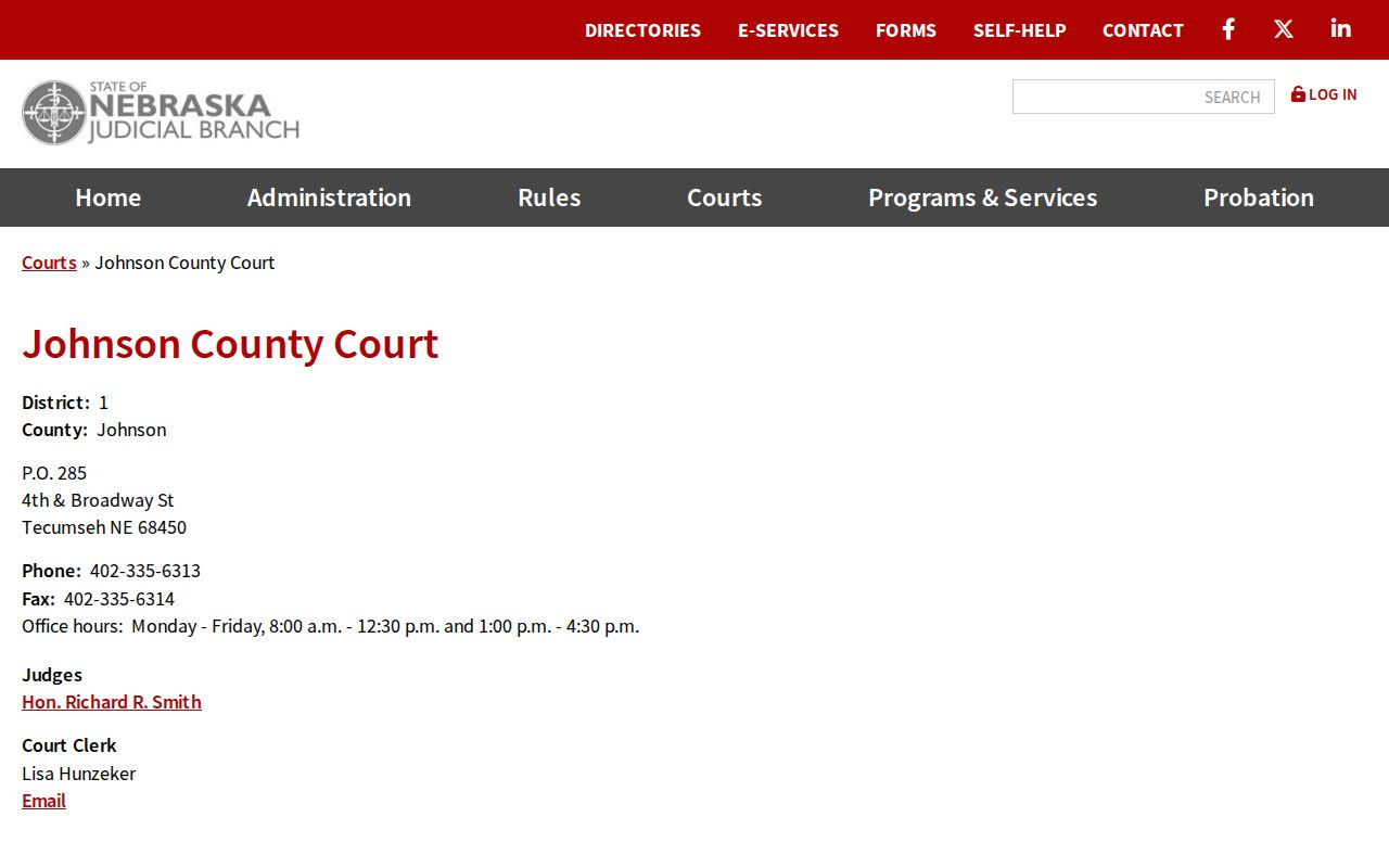 Johnson County court docket official county court contact page