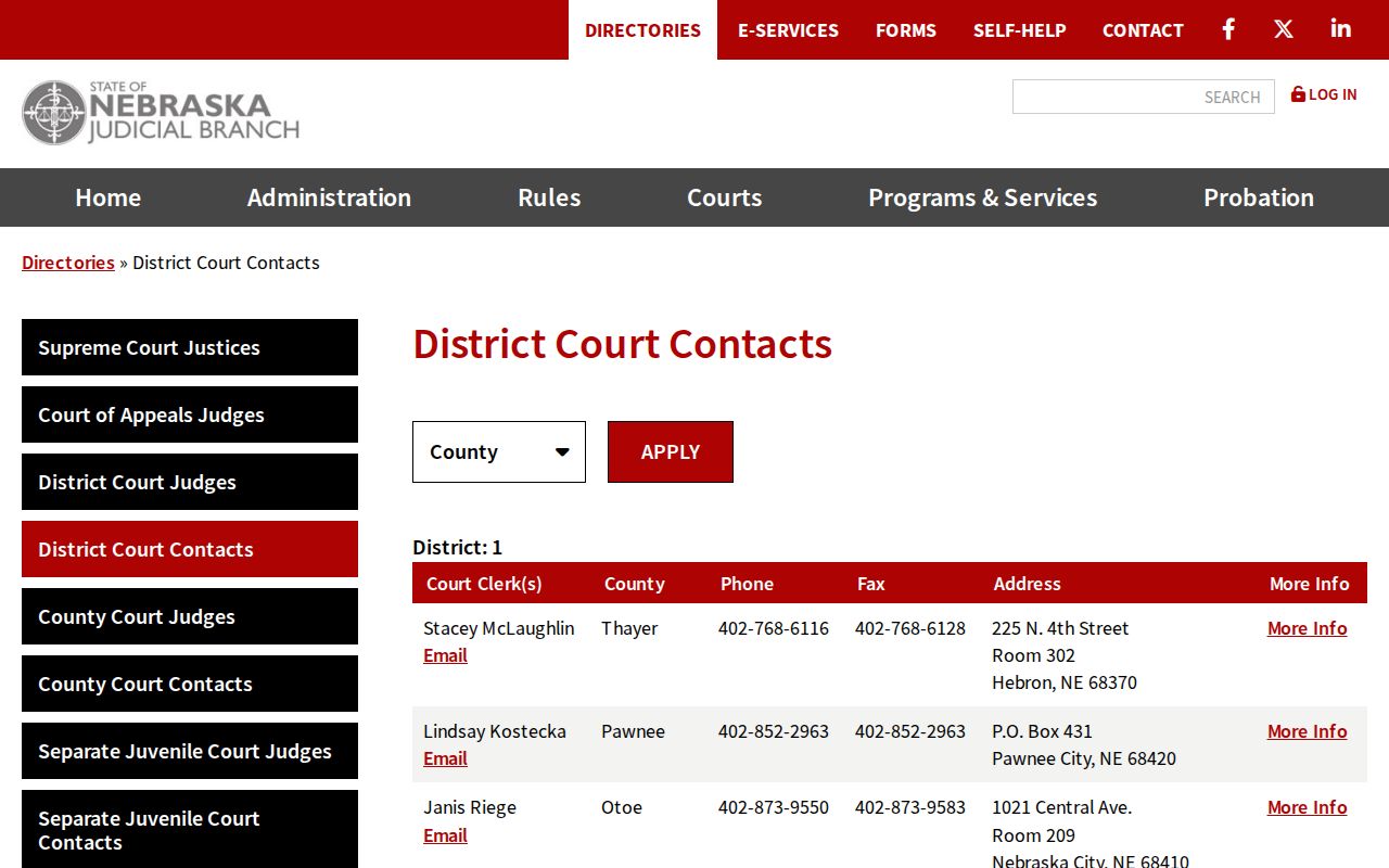 Johnson County court docket district court contact directory